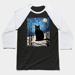 Black Cat Christmas Starry Night Baseball T-Shirt